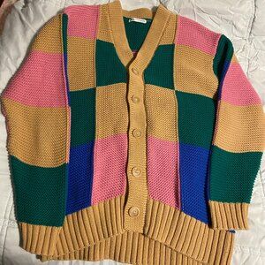 Zara Patchwork Knitted Color-Block Cardigan Sweater